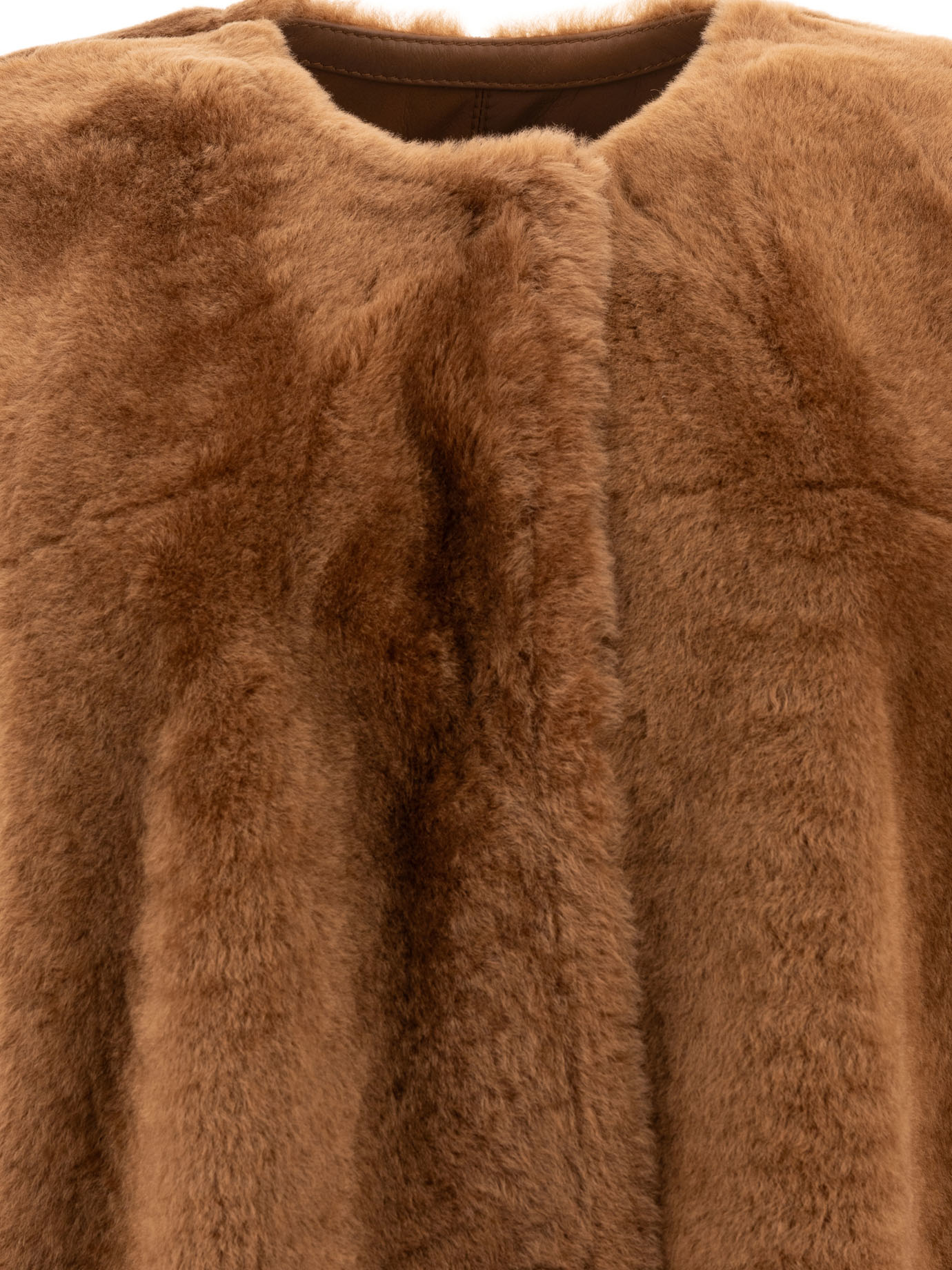 MAX MARA ATELIER Brown Lacon shearling reversible coat